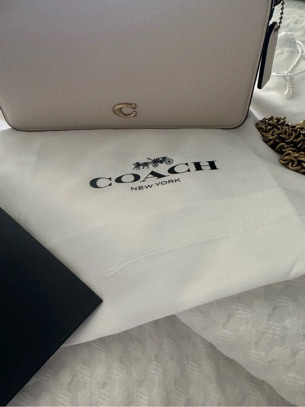 Coach Chalk Pebbled Leather Crossbody with Gold Chain